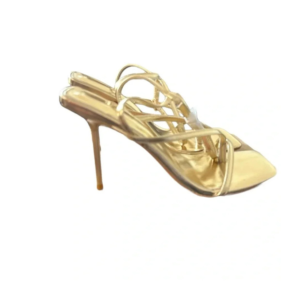 Elizabet Lang women's strappy heels square toe gold size 8.5, nwt - Picture 1 of 6